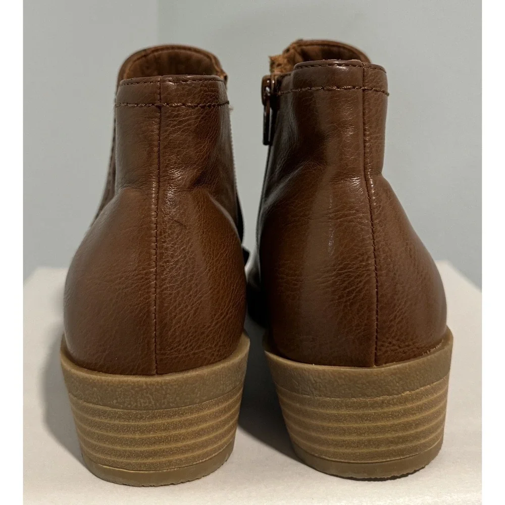 Frye & Co ILISHA Stacked Heel Boot Tan Ankle Side Zip Womens 6M See Desc*